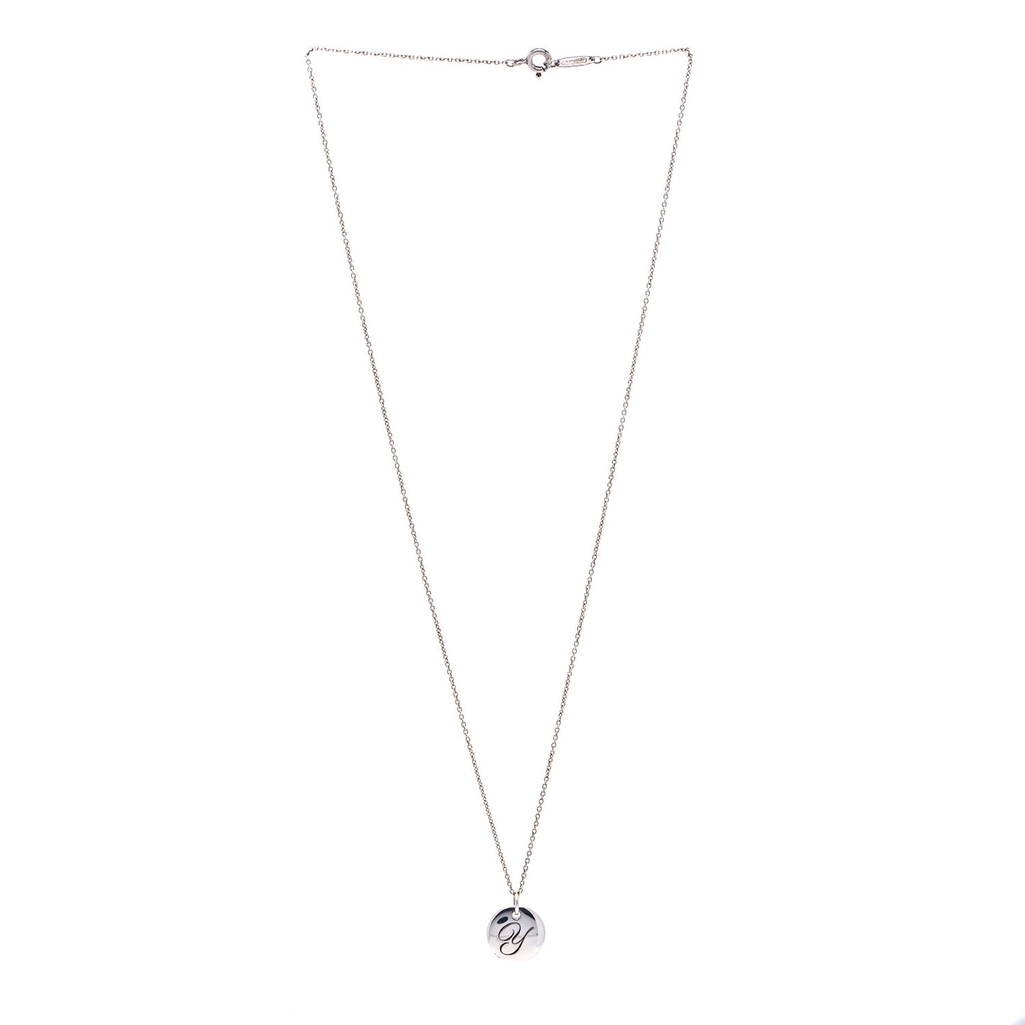 Sterling Silver Letter Y Round Pendant Necklace