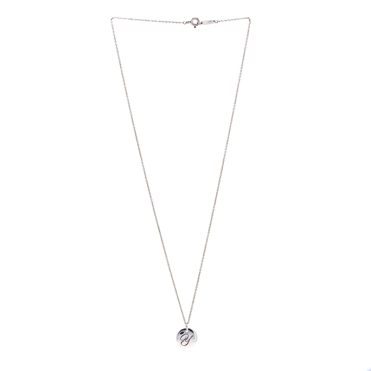 Tiffany Sterling Silver Letter Y Round Pendant Necklace 2 of 6