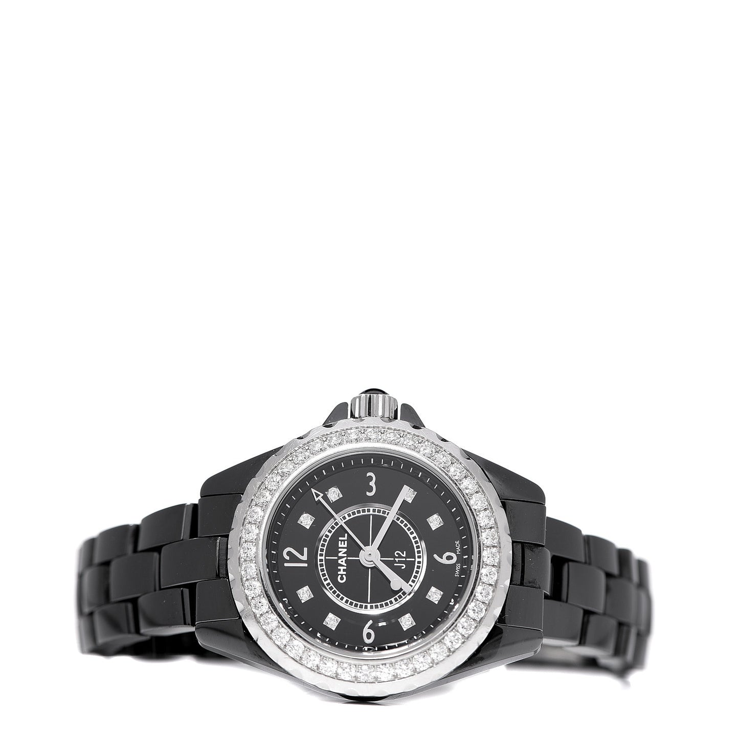 Stainless Steel Ceramic Diamond Bezel 29mm J12 Quartz Watch Black