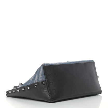 Jimmy Choo Coated Denim Calfskin Twist East West Tote Dusk Blue Black 3 of 7