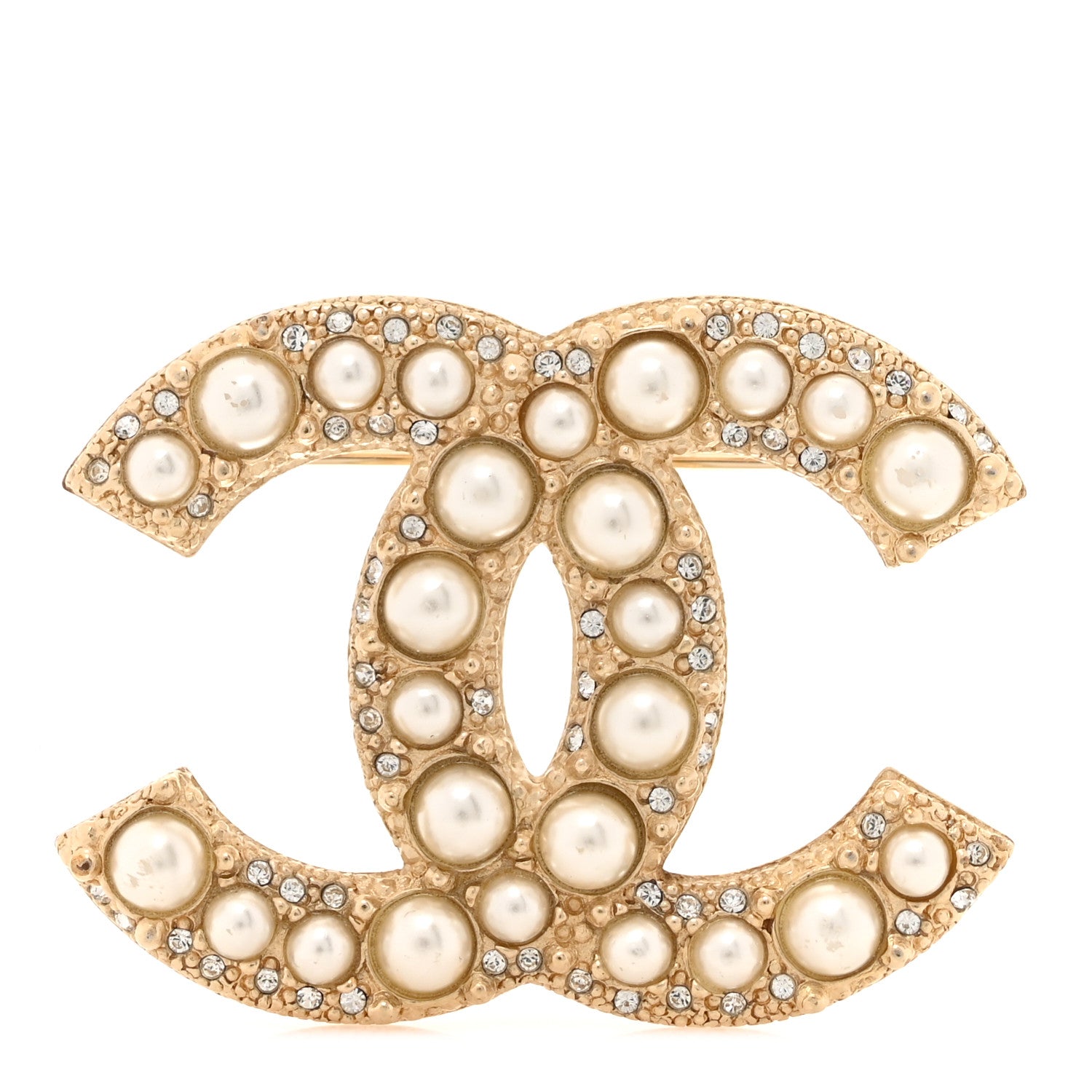 Chanel Metal Crystal Graduated Pearl CC Brooch Gold 1 of 4