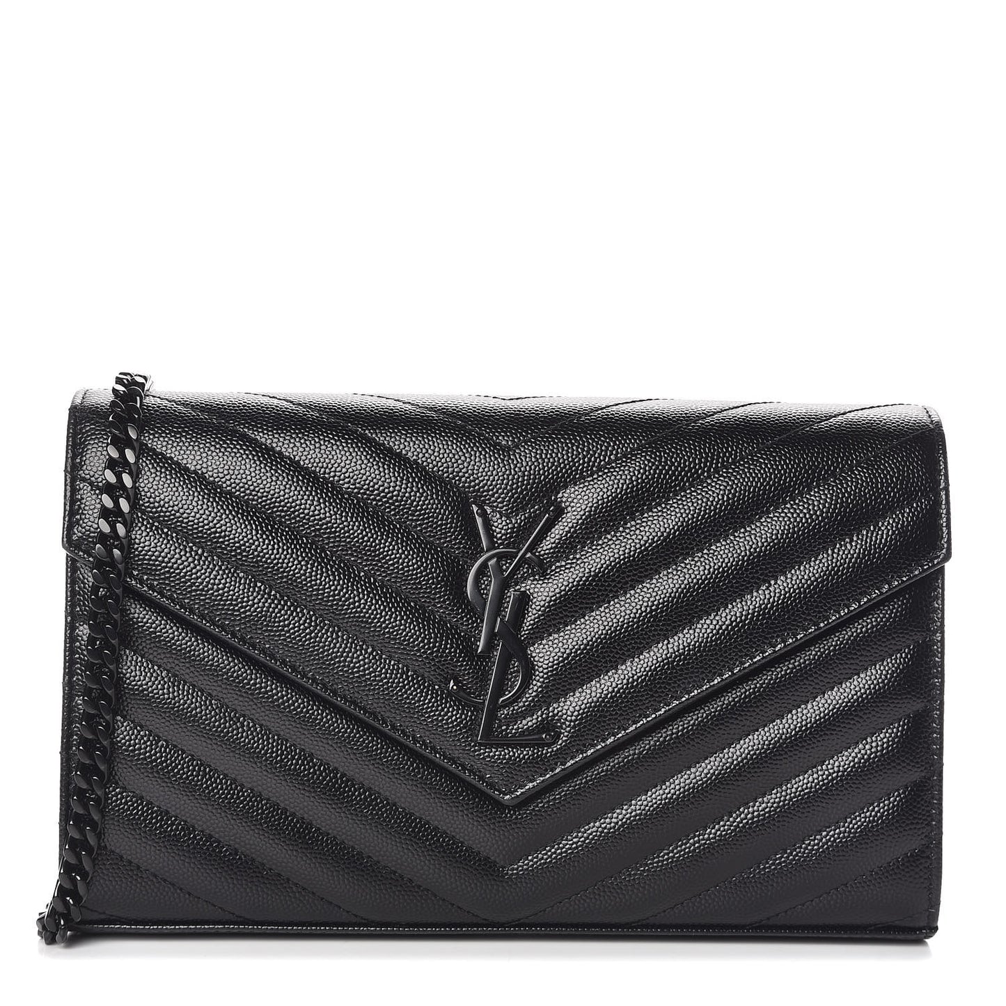 Grain De Poudre Matelasse Chevron Monogram Chain Wallet Black