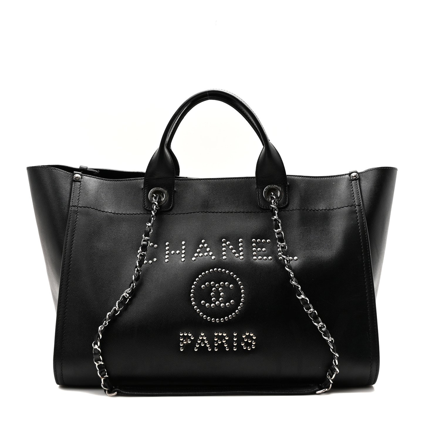 Caviar Medium Studded Deauville Tote Black