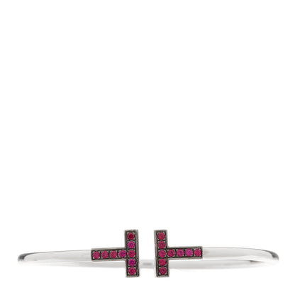 Tiffany 18K White Gold Ruby T Wire Bracelet 1 of 3