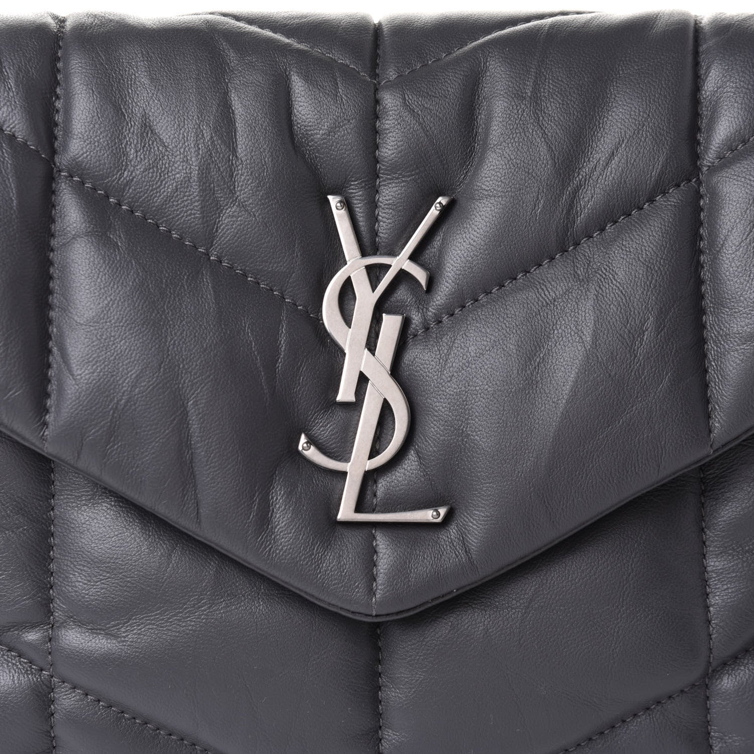 Saint Laurent Lambskin Quilted Small Loulou Puffer Monogram Chain Satchel Concrete 7 of 9