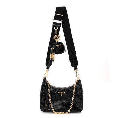 Prada Patent Naplak Re-Edition 2005 Shoulder Bag With Charm Black 1 of 12