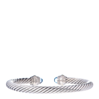 David Yurman Sterling Silver 14K Yellow Gold Blue Topaz 5mm Cable Classics Bracelet 3 of 4