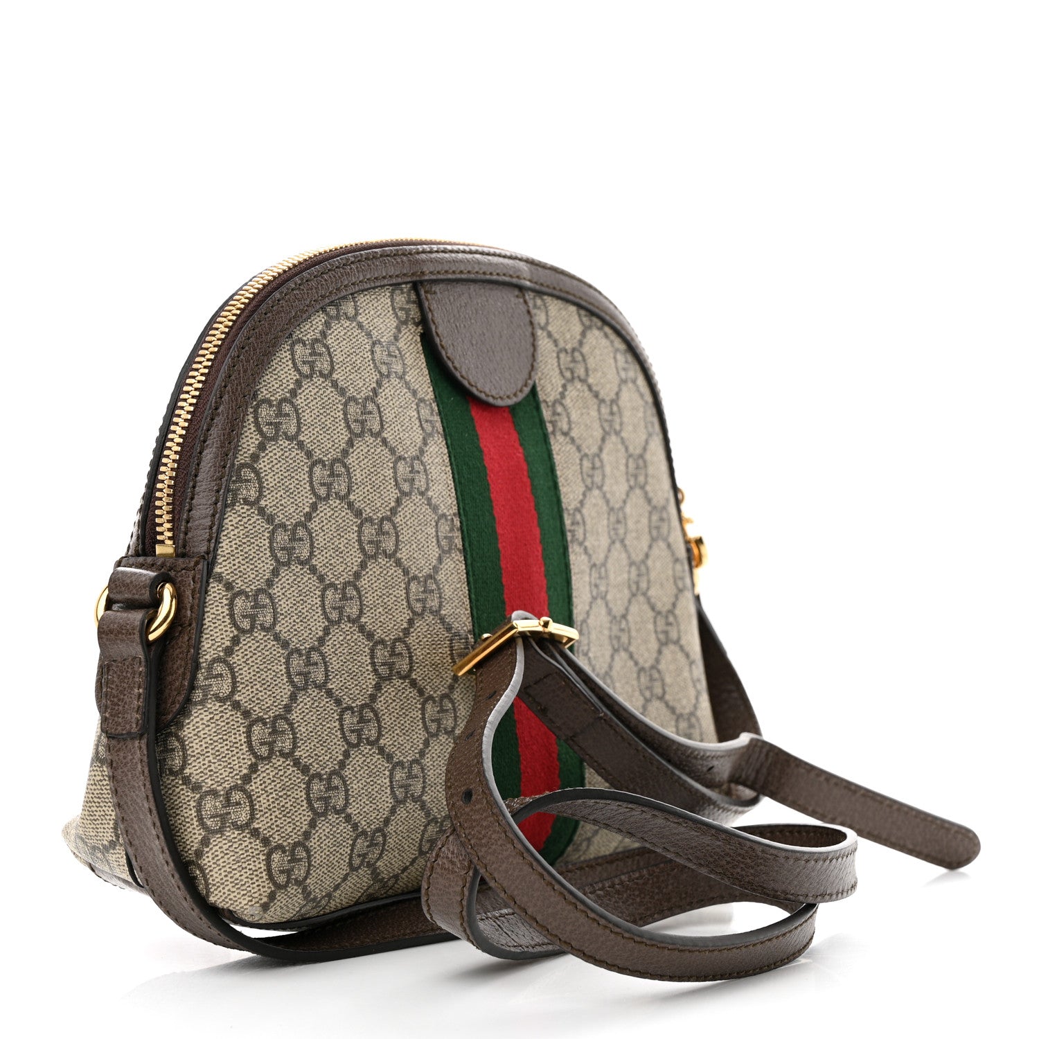 Gucci GG Supreme Monogram Textured Dollar Calfskin Web Small Ophidia Dome Shoulder Bag Beige Ebony New Acero 3 of 12