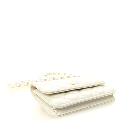 Chanel Calfskin Quilted Maxi Pearls Clutch With Chain  White 4 of 12