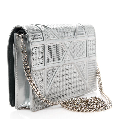 Christian Dior Metallic Patent Micro-Cannage Diorama Wallet on Chain Pouch Silver 3 of 11