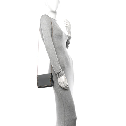 Valentino Garavani Pebbled Calfskin Rockstud Wallet on Chain Pastel Grey 2 of 12