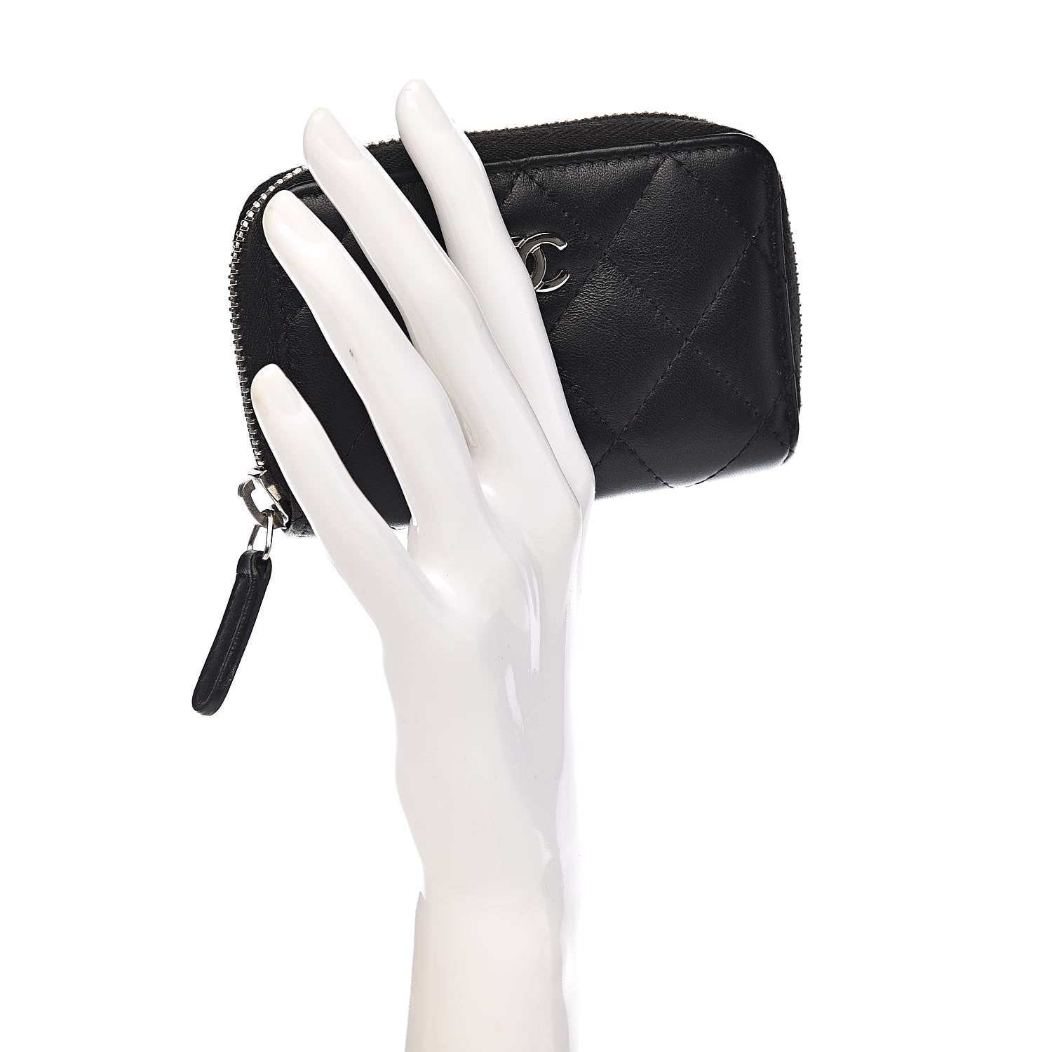 Chanel Lambskin Quilted Zip Coin Purse Black 2 of 9