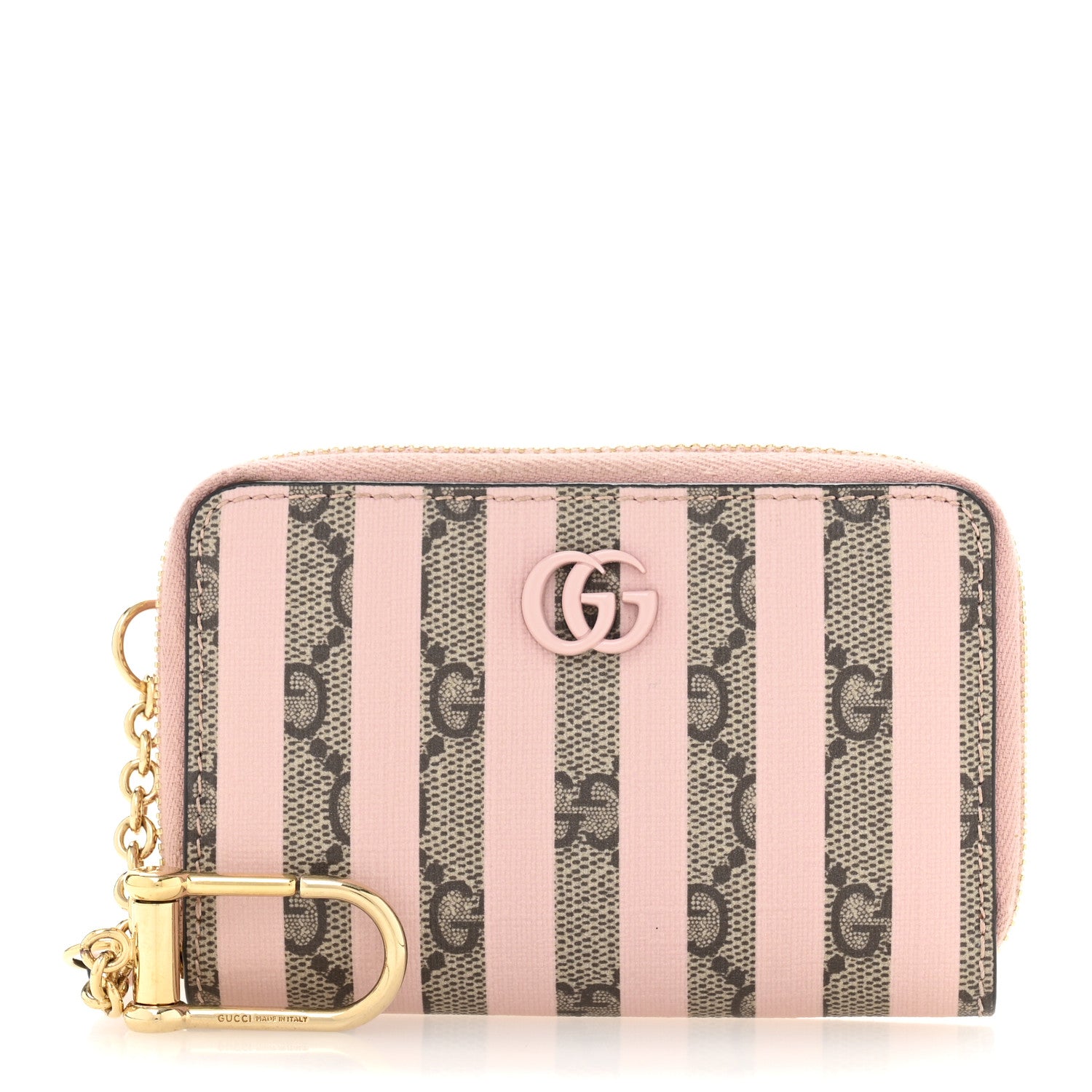 Gucci Supreme Monogram Vitello Eclipse Enamel Striped GG Key Card Case Beige Ebony Pink 1 of 9