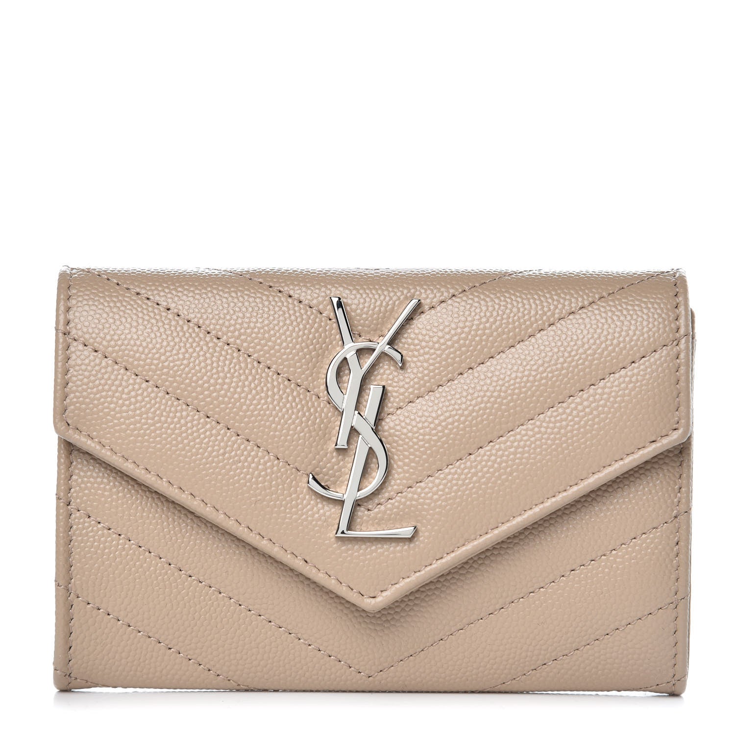 Saint Laurent Grain De Poudre Matelasse Chevron Small Monogram Envelope Wallet Dark Beige 1 of 7