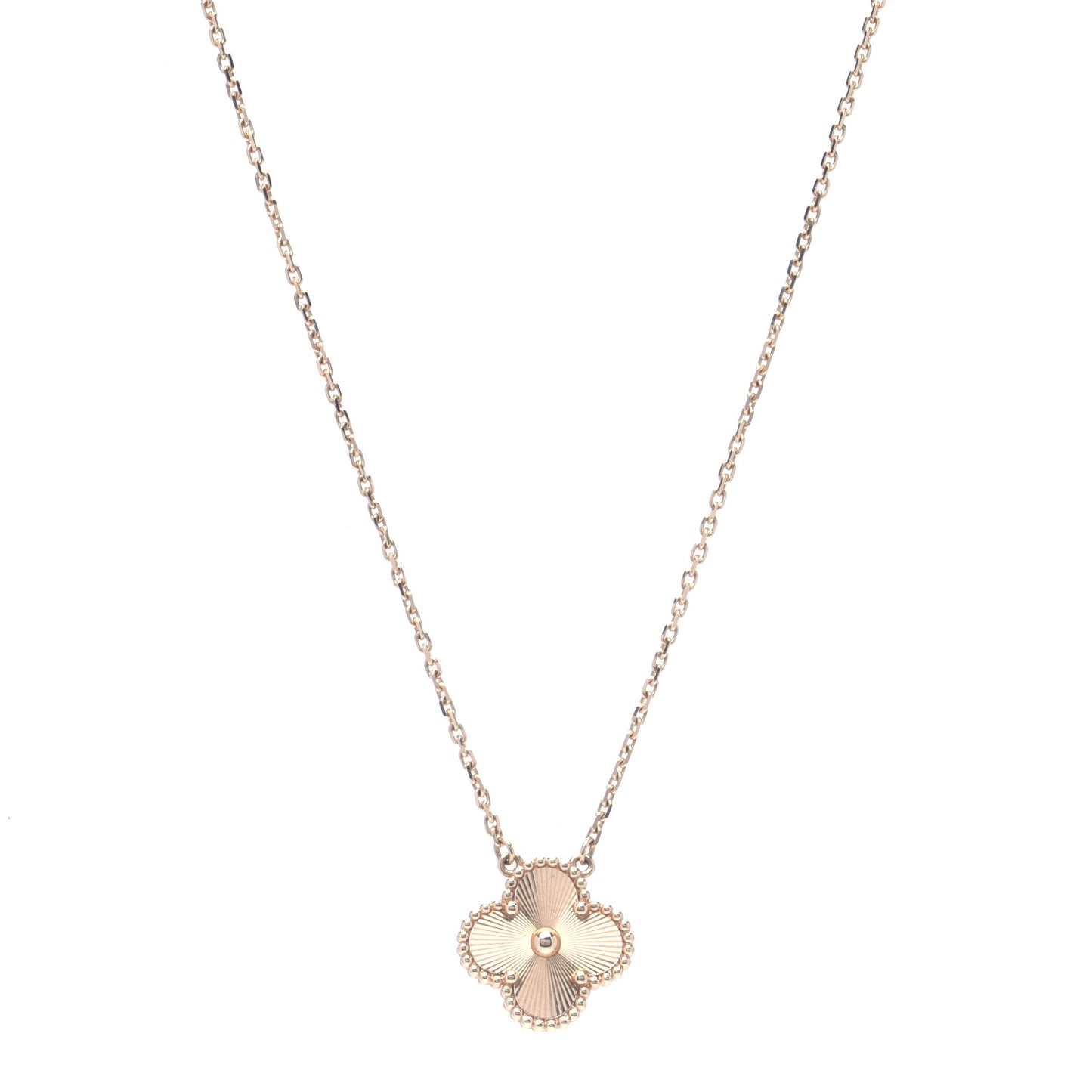 18K Yellow Gold Guilloche Vintage Alhambra Pendant Necklace