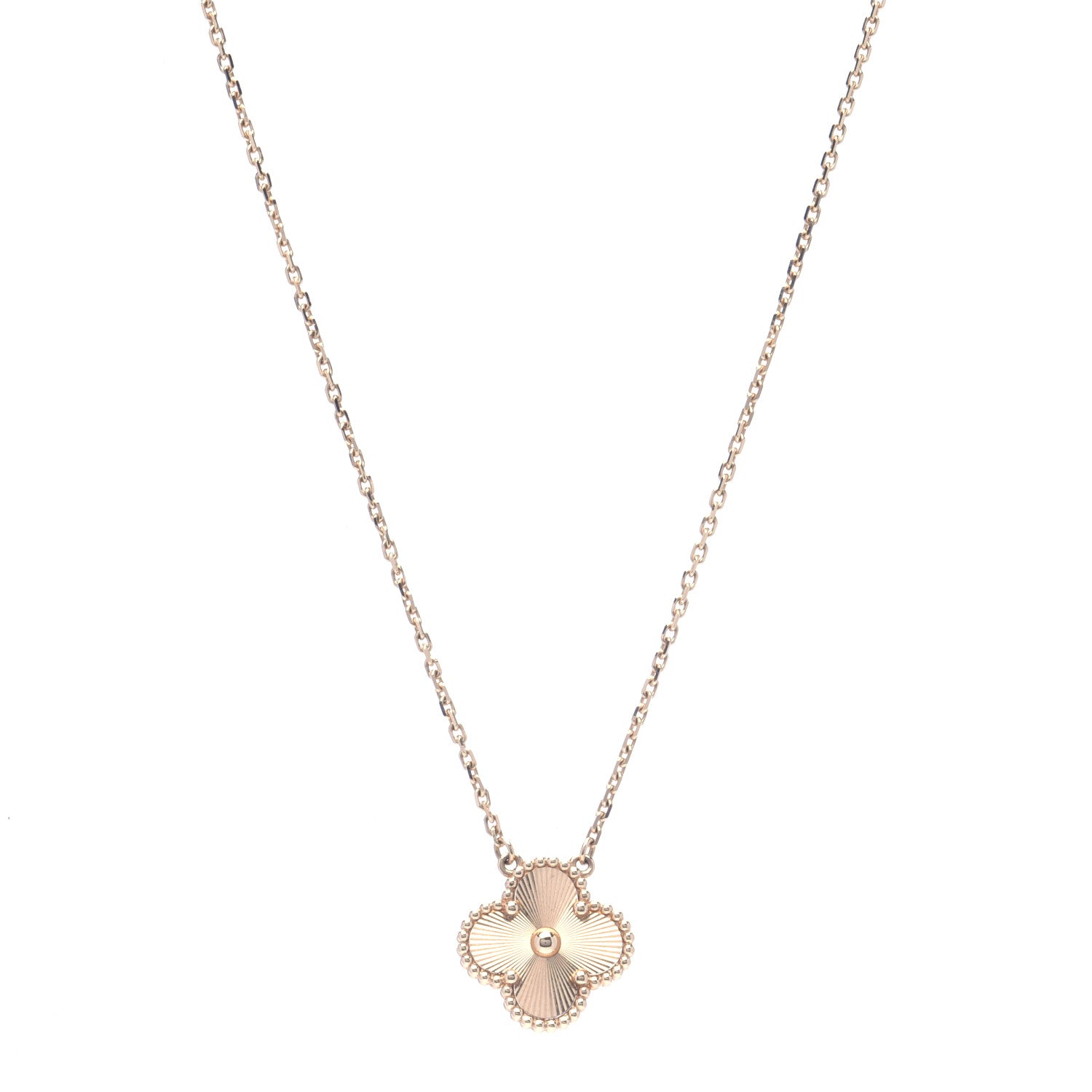 Van Cleef & Arpels 18K Yellow Gold Guilloche Vintage Alhambra Pendant Necklace 1 of 7