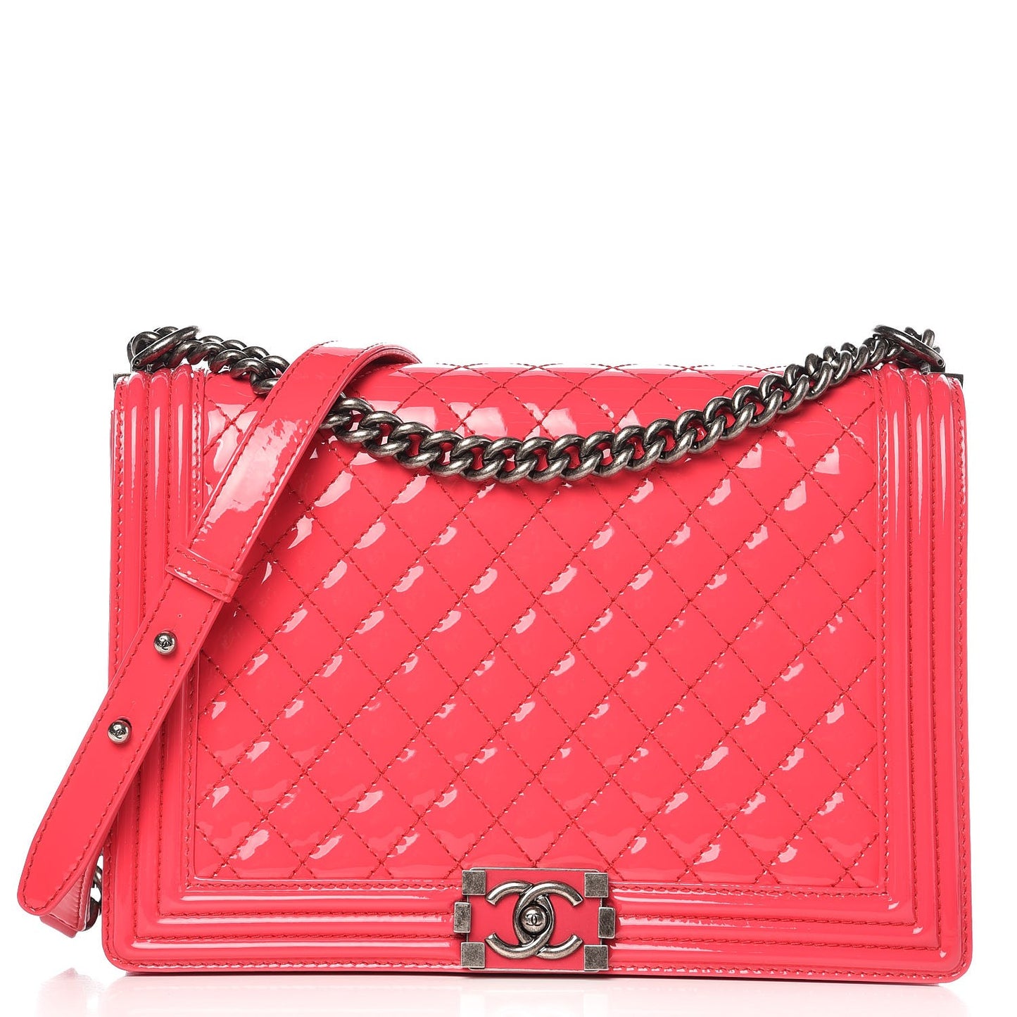 Patent Quilted Large Boy Flap Pink
