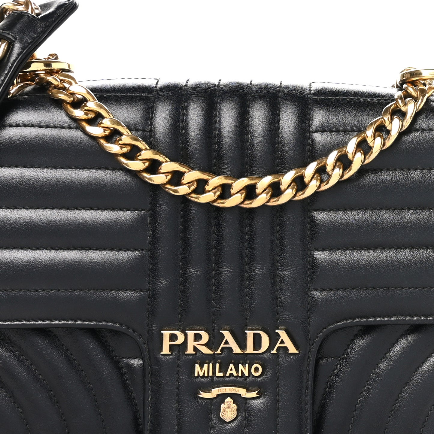 Soft Calfskin Impunture Diagramme Medium Chain Flap Shoulder Bag Black