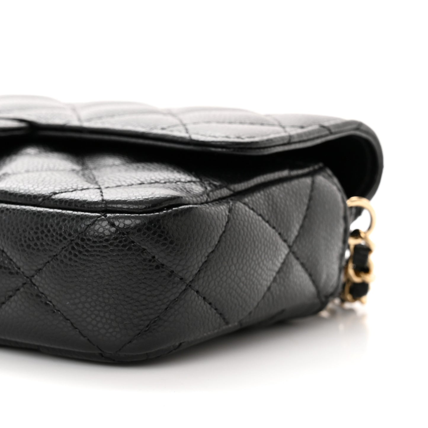 Caviar Quilted Flap Phone Holder With Chain Black