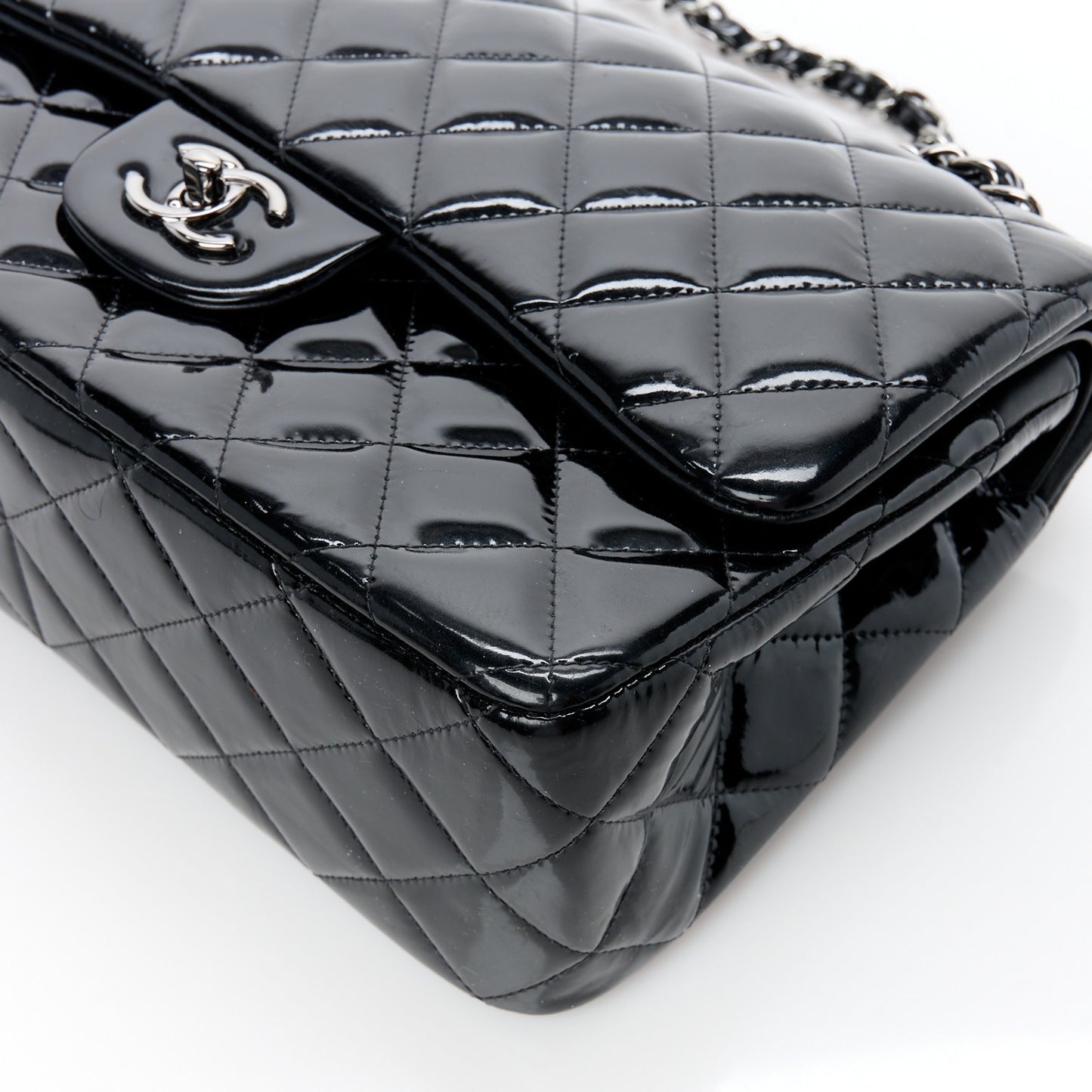 Patent Quilted Jumbo Double Flap Black