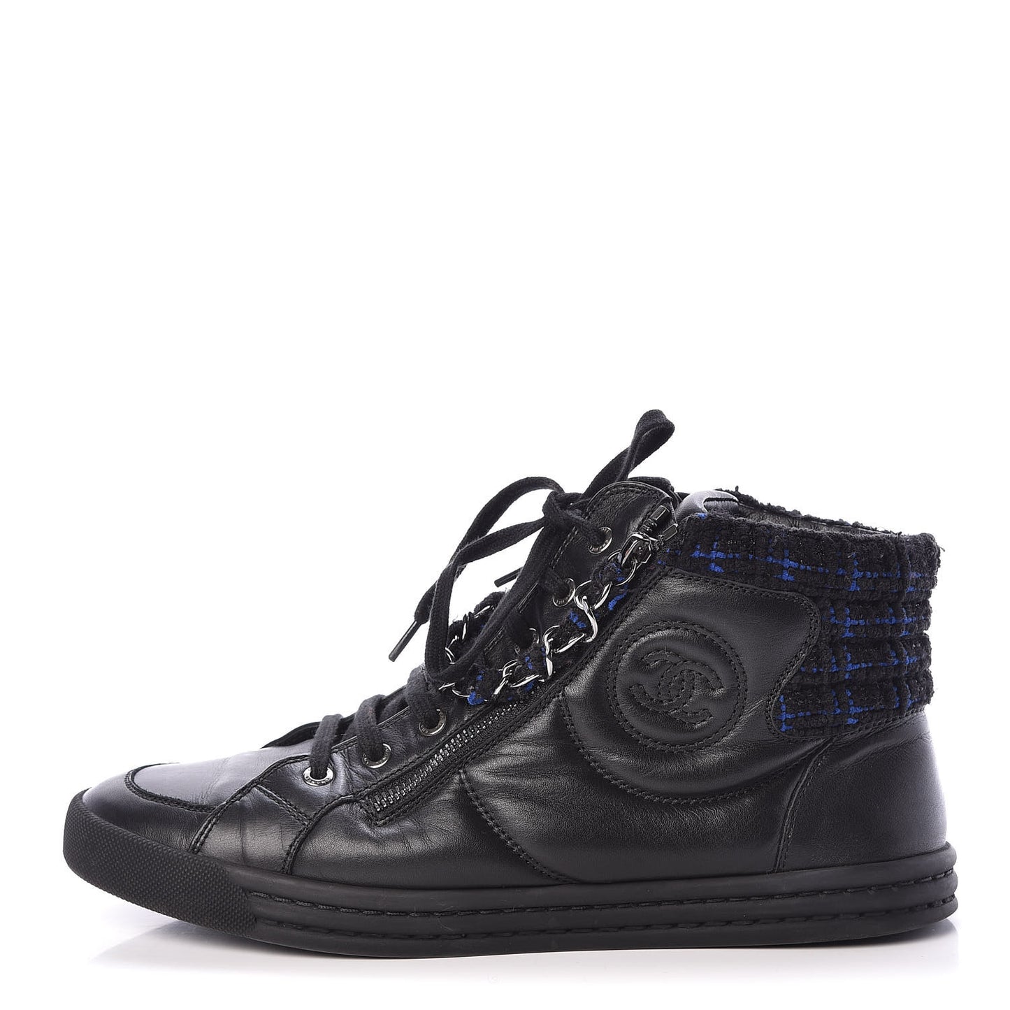 Calfskin Tweed Womens Zipped Sneakers 40 Black