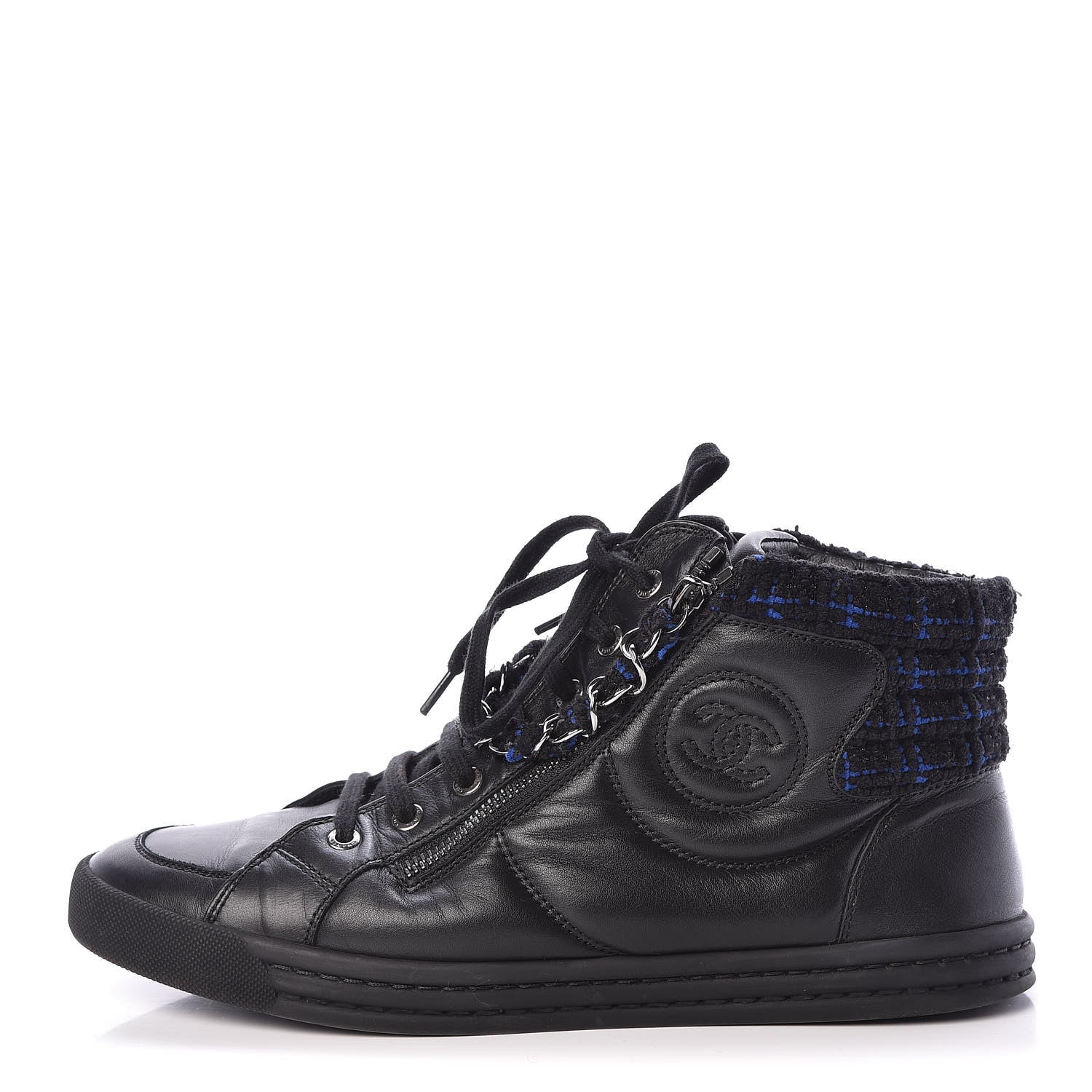 Chanel Calfskin Tweed Womens Zipped Sneakers 40 Black 1 of 11