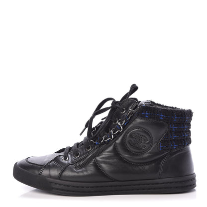 Chanel Calfskin Tweed Womens Zipped Sneakers 40 Black 1 of 11