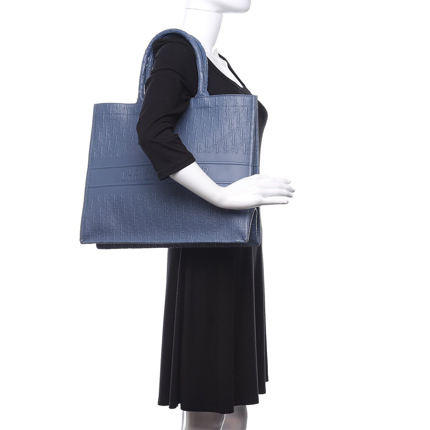 Oblique Calfskin Embossed Book Tote Denim Blue