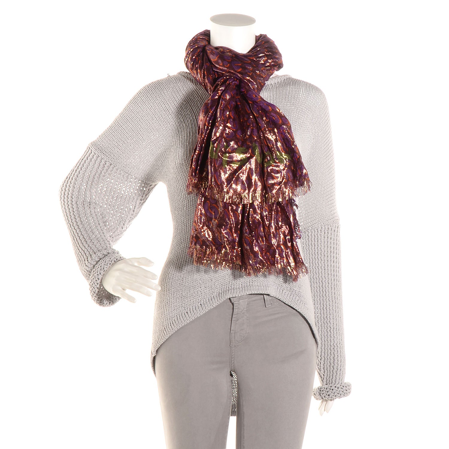 Louis Vuitton Cashmere Silk Leopard Etole Stole Disco Prune 2 of 6