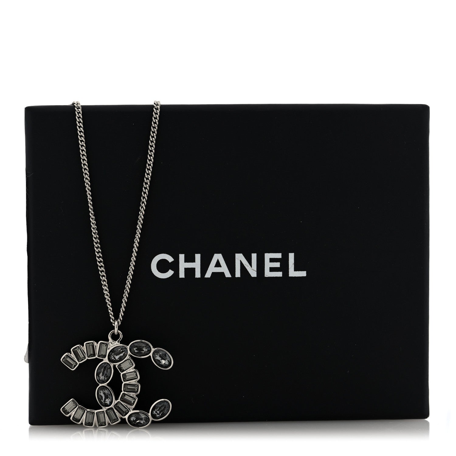 Chanel Crystal Baguette Large CC Necklace Silver Multicolor 5 of 5
