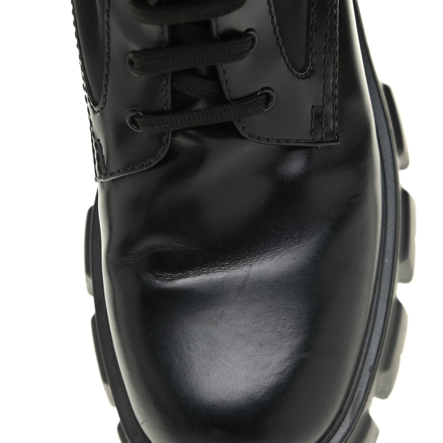 Prada Spazzolato Rois Nylon Metal Triangle Logo Monolith Pouch Pocket 55mm Boots 39.5 Black 11 of 20