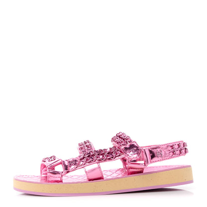 Chanel Metallic Laminated Goatskin Chain Flat Sandals 36 Fuchsia 1 of 8