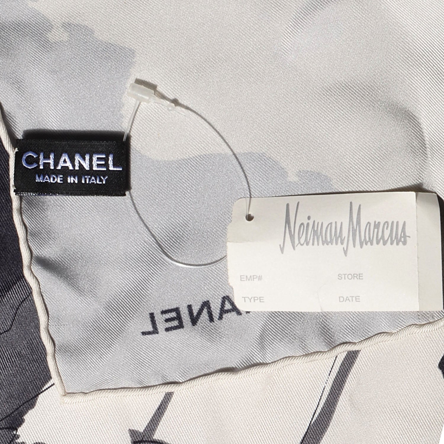 Chanel Silk Camellia Flower Square Scarf Grey 5 of 5