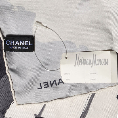 Chanel Silk Camellia Flower Square Scarf Grey 5 of 5