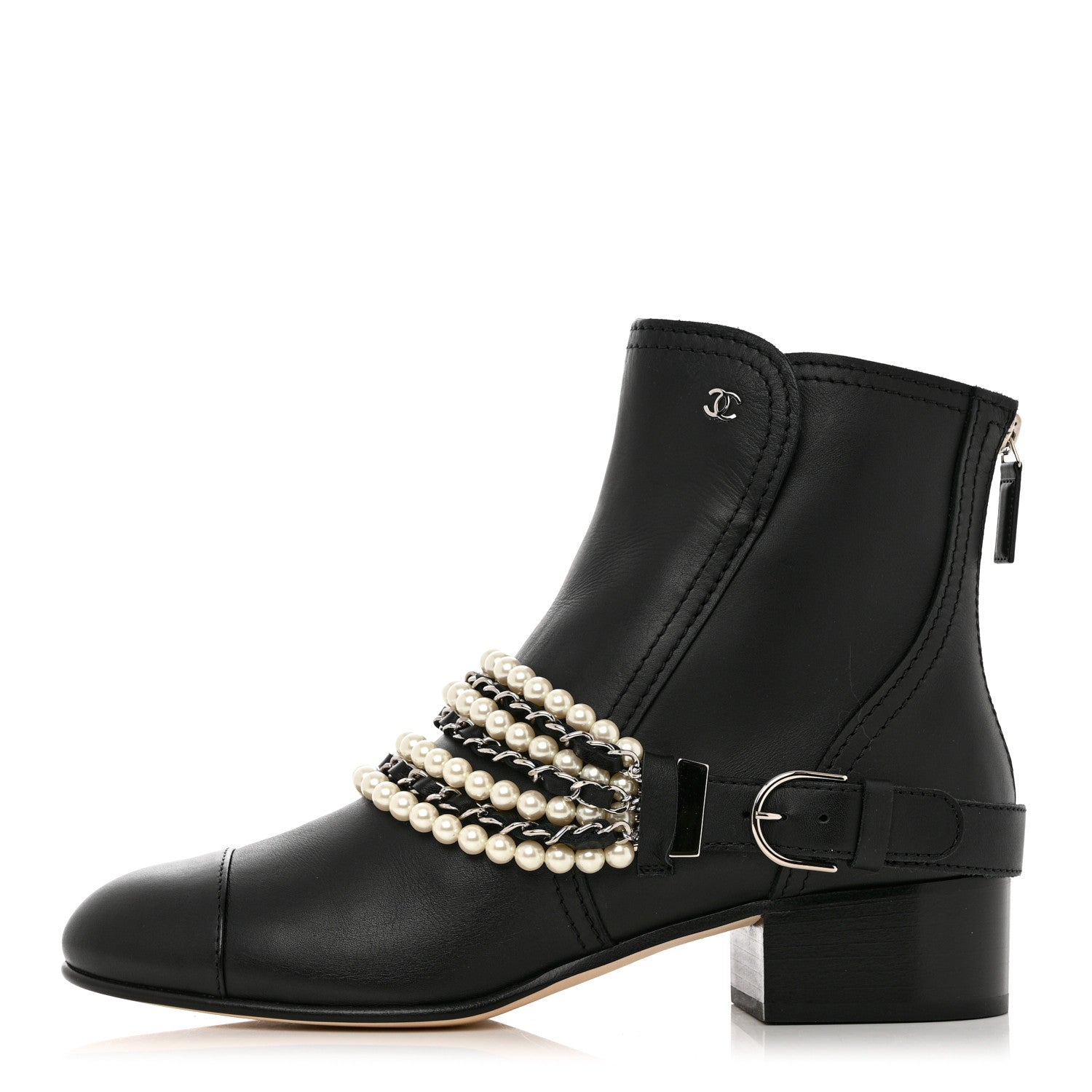 Chanel Calfskin Pearl Cap Toe Short Boots 40 Black 1 of 11