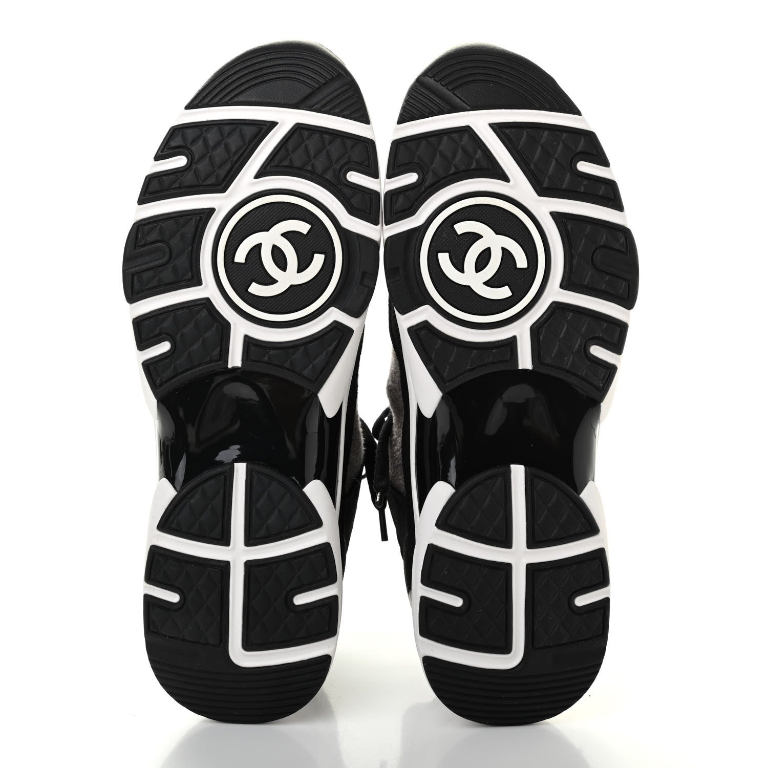 Chanel Fabric Suede Calfskin CC Sneakers 41.5 Grey Black 10 of 18