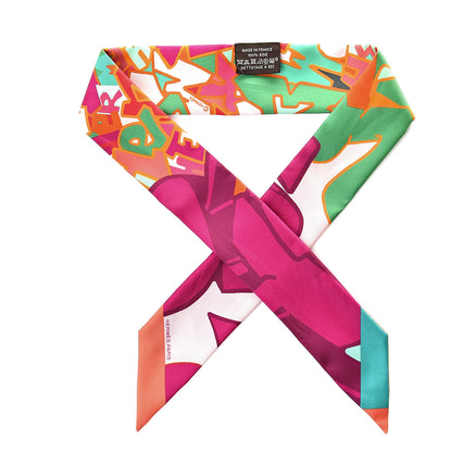 Hermes Silk Graff Graffiti Twilly Fuchsia Orange Vert 1 of 6