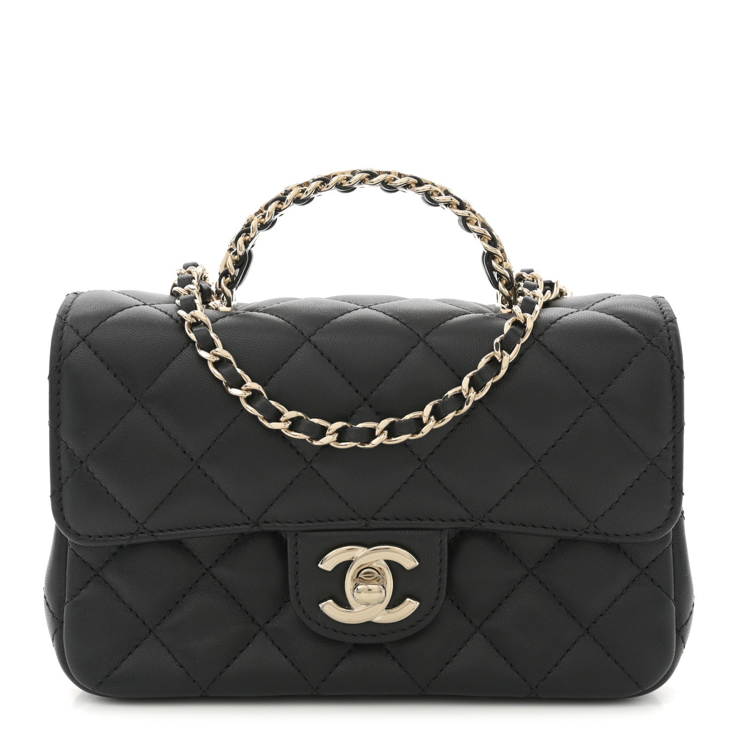 Chanel Lambskin Quilted Mini Crystal Top Handle Rectangular Flap Black 1 of 12