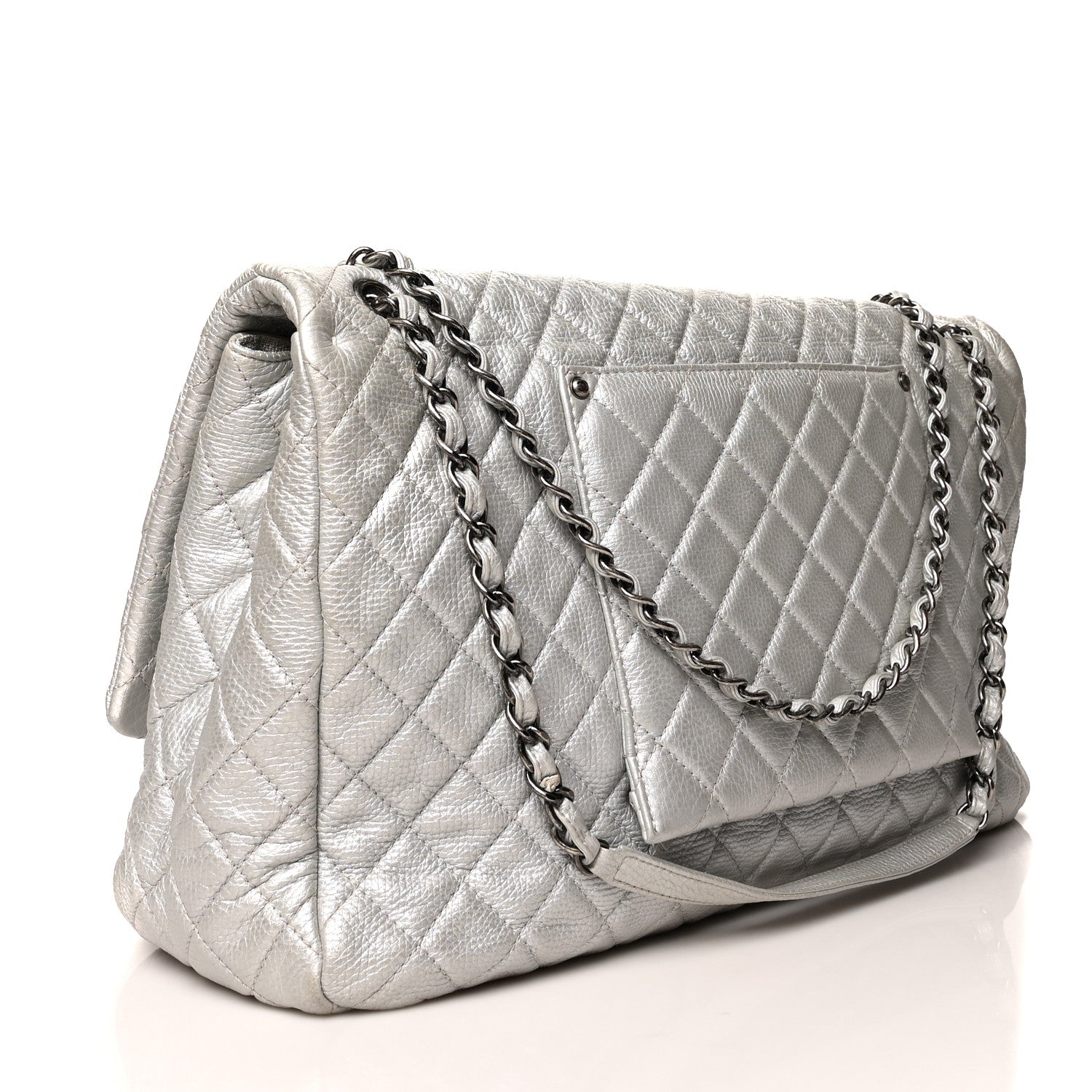 Chanel Metallic Calfskin Quilted XXL Travel Flap Bag Silver 3 of 10