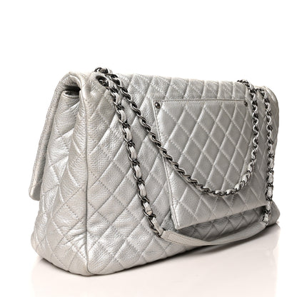 Chanel Metallic Calfskin Quilted XXL Travel Flap Bag Silver 3 of 10