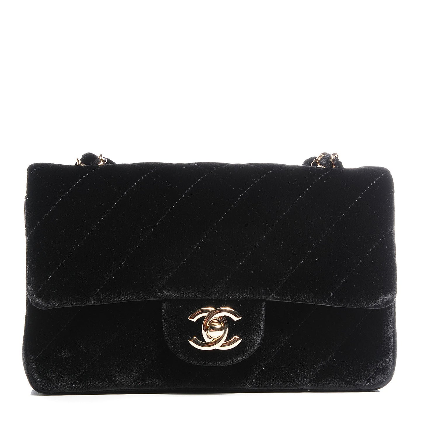 Velvet Quilted Rectangle Mini Flap Black