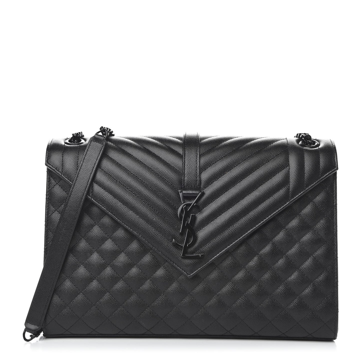 Grain De Poudre Textured Mixed Matelasse Large Triquilt Monogram Monochrome Satchel Black