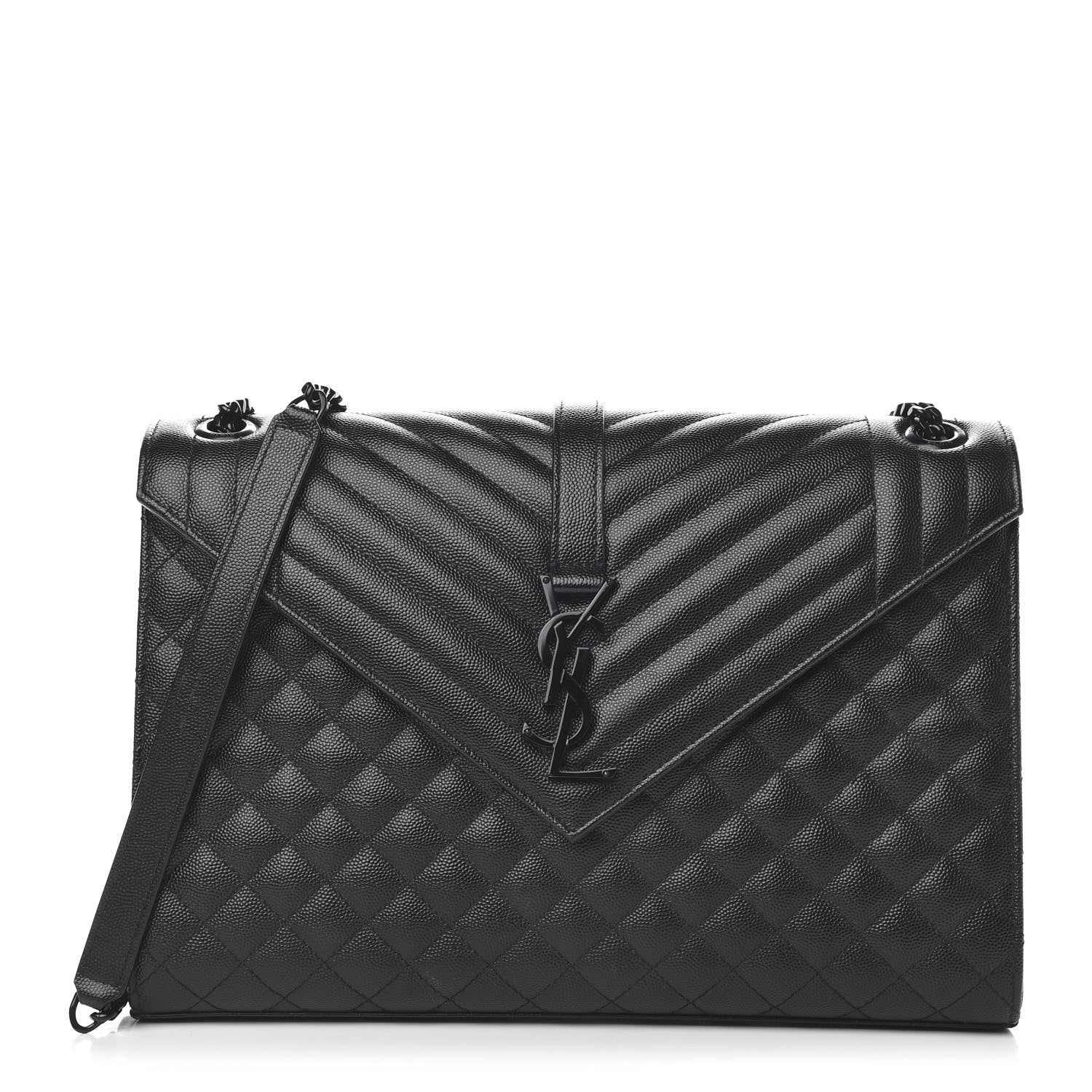 Saint Laurent Grain De Poudre Textured Mixed Matelasse Large Triquilt Monogram Monochrome Satchel Black 1 of 9