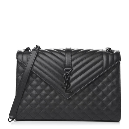 Saint Laurent Grain De Poudre Textured Mixed Matelasse Large Triquilt Monogram Monochrome Satchel Black 1 of 9