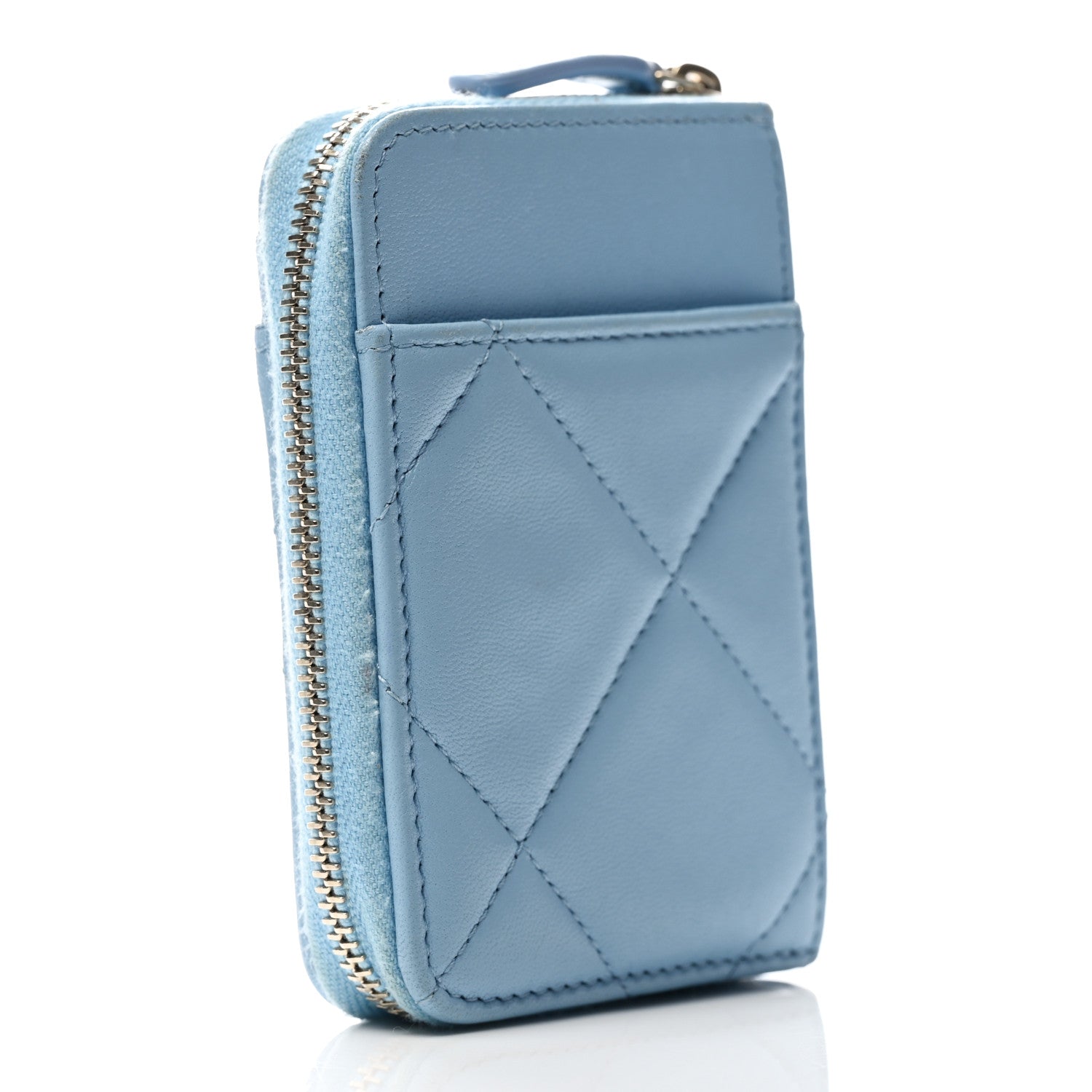 Chanel Lambskin Quilted Chanel 19 Vertical Zip Card Holder Wallet Light Blue 3 of 7