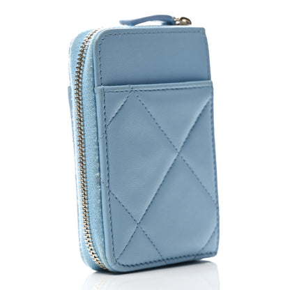 Chanel Lambskin Quilted Chanel 19 Vertical Zip Card Holder Wallet Light Blue 3 of 7