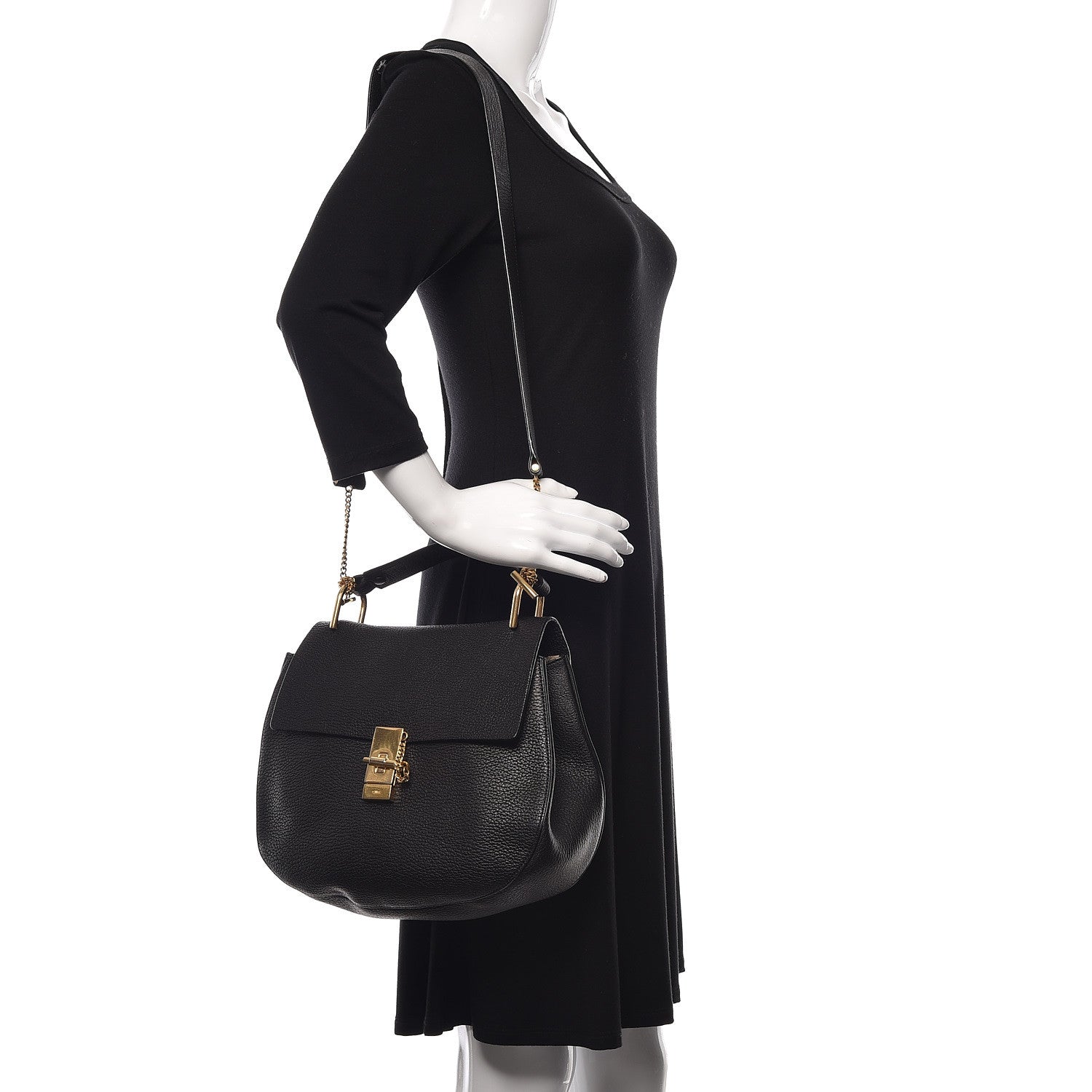 Chloe Grained Lambskin Large Drew Shoulder Bag Black 2 of 19