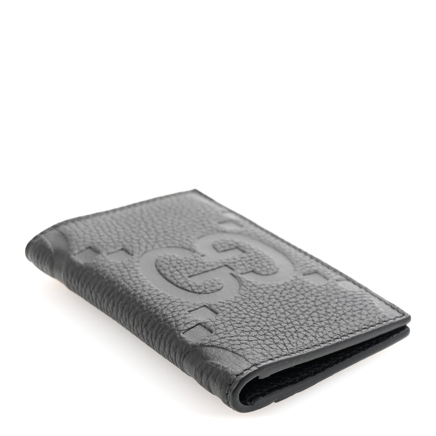 Piuma Calfskin Jumbo GG Embossed Card Case Black