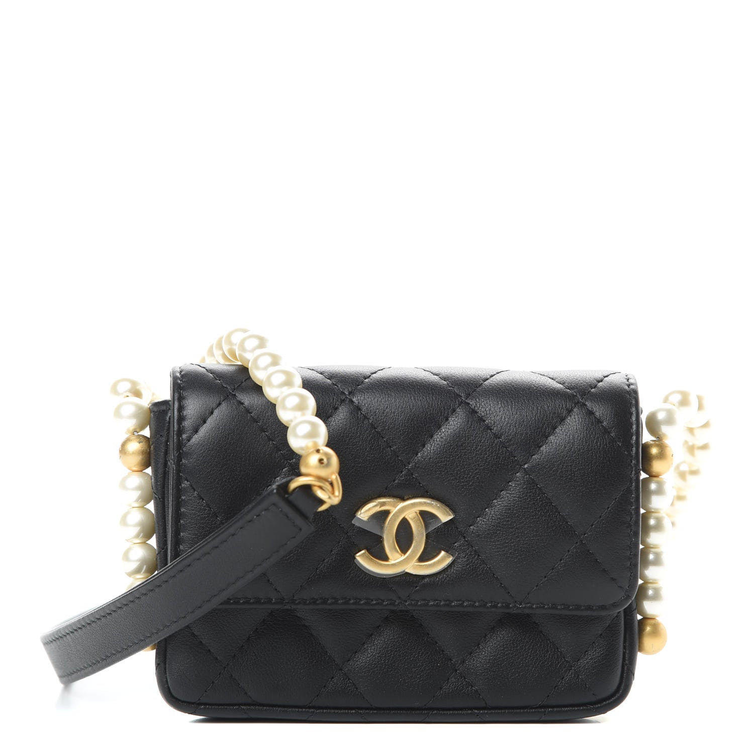 Chanel Calfskin Quilted About Pearls Card Holder Flap With Chain Black 1 of 13