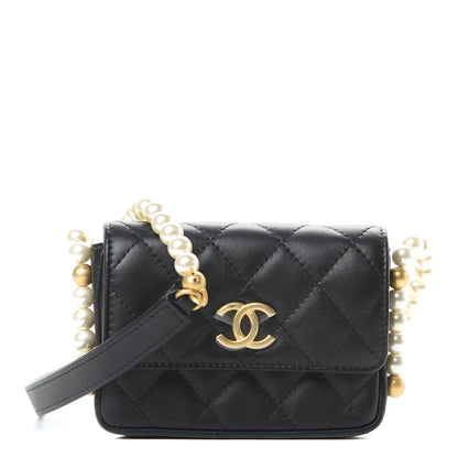 Chanel Calfskin Quilted About Pearls Card Holder Flap With Chain Black 1 of 13